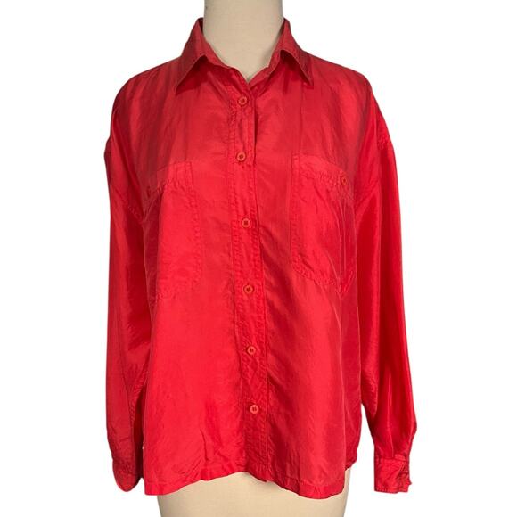 Bogari Vintage 100% Silk Button Up Shirt Pink Long Sleeve Pocket Blouse Size M - Picture 8 of 8